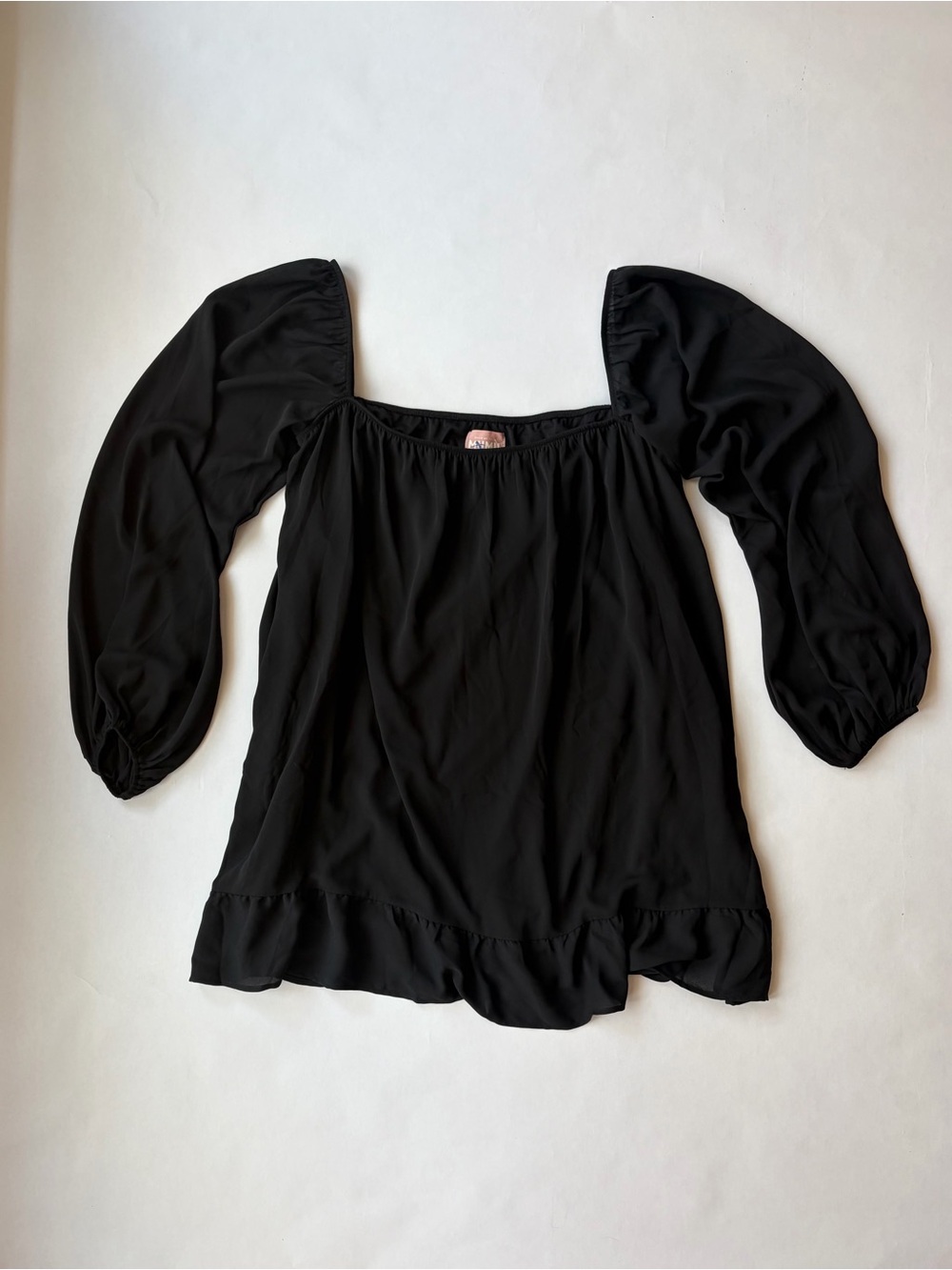 Show Me Your MuMu Black Puff-Sleeve Square Neck Blouse